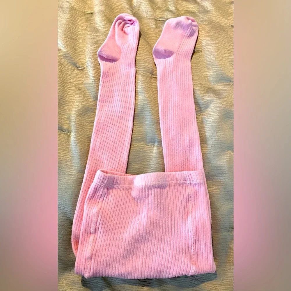 EUC Pink Ribbed Knit Tights. Size 4-6.